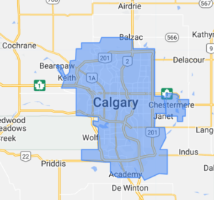This is an image of a map of our service area which is within the City of Calgary's city limits.